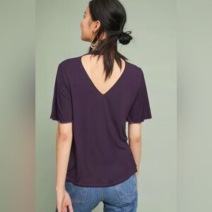 Anthropologie Michael Stars black open back mock neck flutter sleeve top